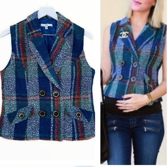 CAbi Wool Blend Tweed Double Breasted Vest SZ XS - Picture 3 of 11